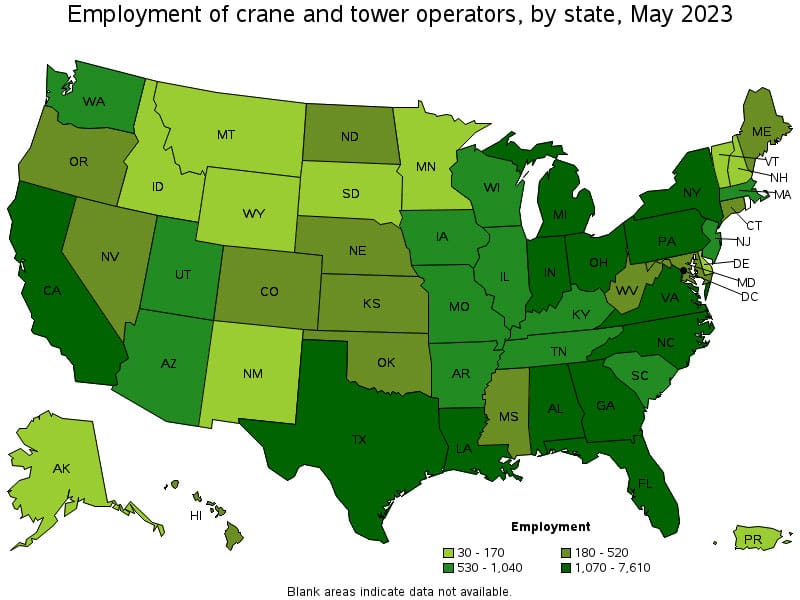 employment of crane and tower operators by state may 2023
